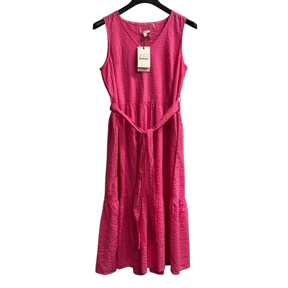 Barbour Dress Begonia Pink Sea Daisy Textured Tiered Midi Size 8 Spring‎ Easter